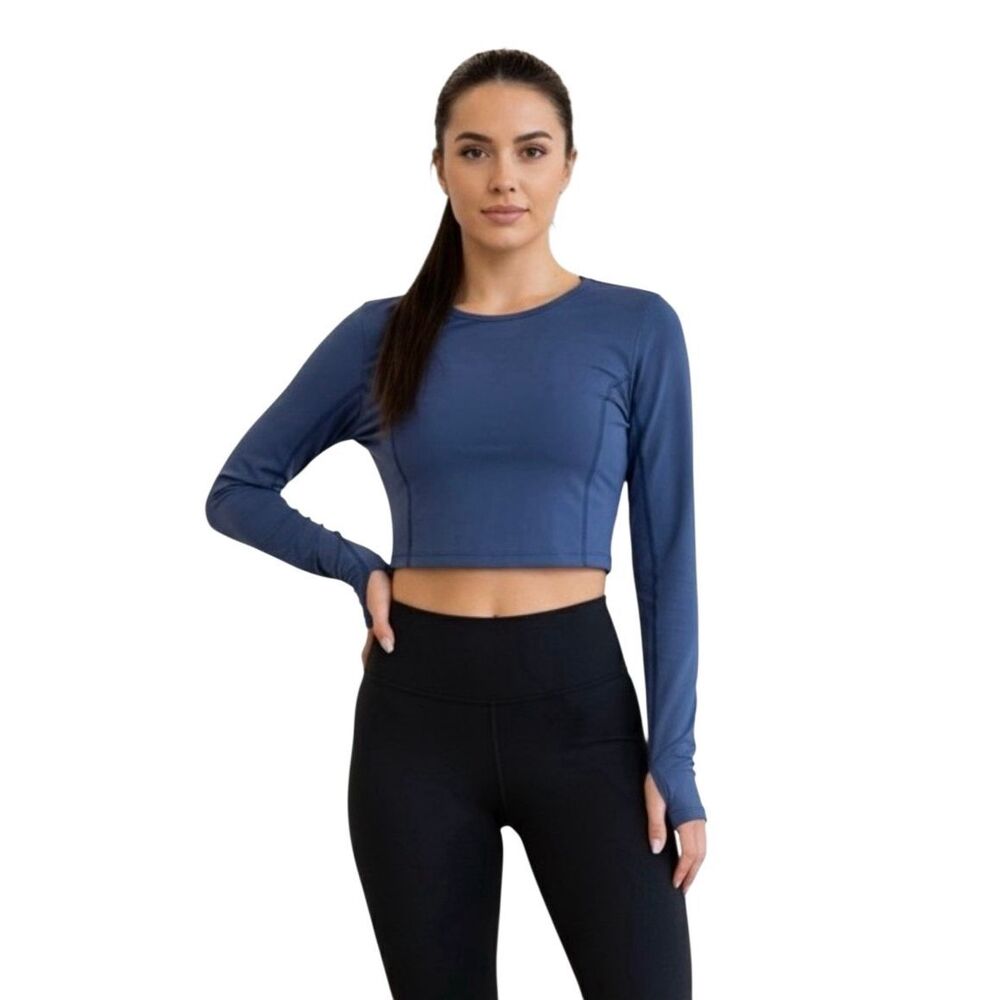 Beyond Yoga long sleeve crop top sz medium New Blue w/thumb holes